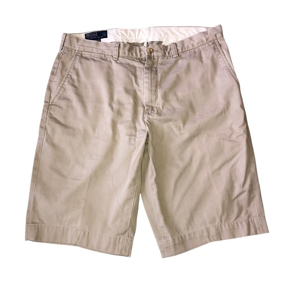 POLO Ralph Lauren Preston Khaki Flat Front Shorts Sz 36 - Picture 1 of 10